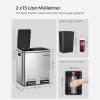 SONGMICS 2x15L Szelektív Hulladékgyűjtő Pedálos Szemetes Acél Ezüst-Fekete