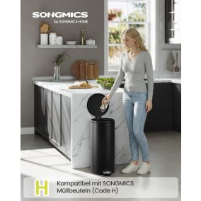   SONGMICS 30L kerek pedálos szemetes acél tintafekete soft-close fedéllel