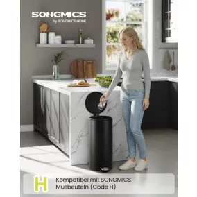   SONGMICS 30L kerek pedálos szemetes acél tintafekete soft-close fedéllel