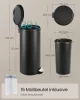 SONGMICS 30L kerek pedálos szemetes acél tintafekete soft-close fedéllel