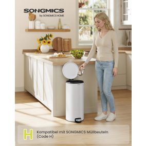   SONGMICS 30L kerek pedálos szemetes acél felhőfehér soft-close fedéllel