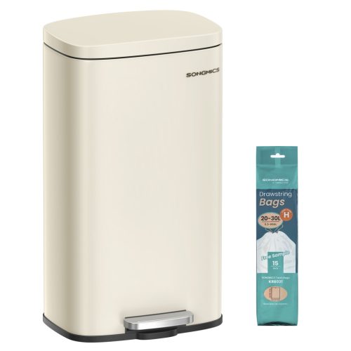 SONGMICS 30L pedálos szemeteskuka soft-close fedéllel és belső vödörrel homokbézs