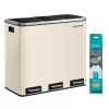SONGMICS 3 rekeszes szelektív hulladékgyűjtő kukák 3 x 18 l acél homokbézs soft close