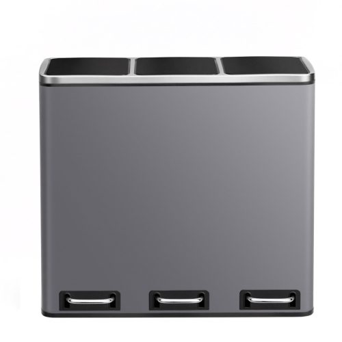 SONGMICS 3 rekeszes pedálos szemeteskuka 3 x 18 l acél matt szürke hulladékválogató rendszer
