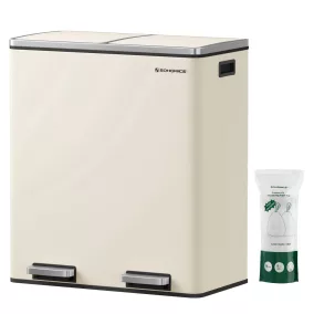   SONGMICS LTB060A01 dupla rekeszes szemetes 2 x 30 l acél krém soft-close pedálos