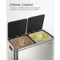   SONGMICS Dupla Szemeteskuka 2 x 30 l Pedálos Hulladékgyűjtő Acél Ezüst és Fekete