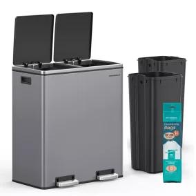   SONGMICS Dupla Szemetes 2 x 30 literes Fém Szelektív Hulladékgyűjtő Pedálos Pala Szürke