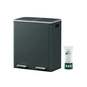   SONGMICS Dupla Szemetes Kuka 2 x 30 L Pedálos Szelektív Hulladékgyűjtő Acél Füstös Szürke