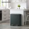 SONGMICS Dupla Szemetes Kuka 2 x 30 L Pedálos Szelektív Hulladékgyűjtő Acél Füstös Szürke