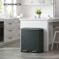   SONGMICS Dupla Szemetes Kuka 2 x 30 L Pedálos Szelektív Hulladékgyűjtő Acél Füstös Szürke