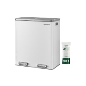   SONGMICS Dupla Pedálos Szemeteskuka 2 x 30 l Fehér Ezüst Soft Close
