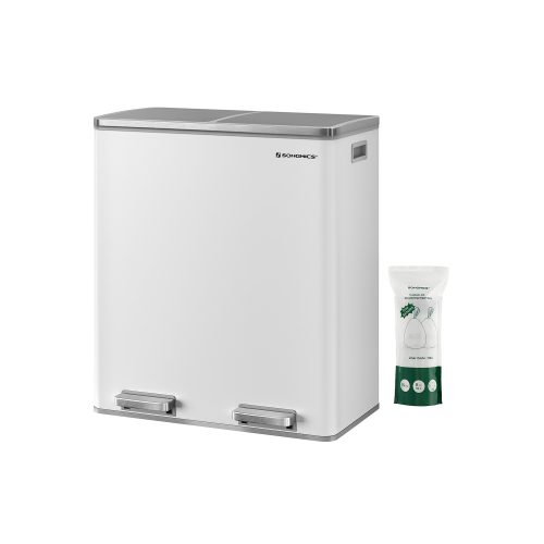 SONGMICS Dupla Pedálos Szemeteskuka 2 x 30 l Fehér Ezüst Soft Close