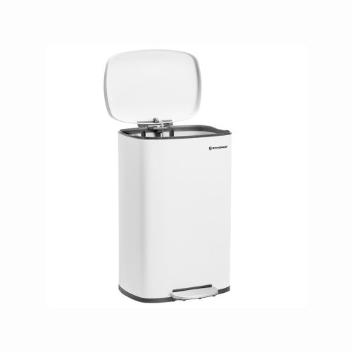 SONGMICS 50L Pedálos Kuka Fehér Acél Szemeteskuka Puha Záródással