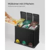 SONGMICS 3 rekeszes szelektív hulladékgyűjtő pedálos szemetes acél fekete 24 literes