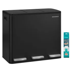   SONGMICS LTB254BZ02 3 rekeszes szelektív hulladékgyűjtő acél fekete pedálos soft close