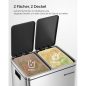 SONGMICS Duál Szelektív Hulladékgyűjtő Acél Pedálos Szemetes 2x15L Ezüst-Fekete