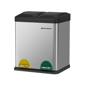   SONGMICS Duális Szelektív Hulladékgyűjtő 30L Rozsdamentes Acél Pedálos Szemetes