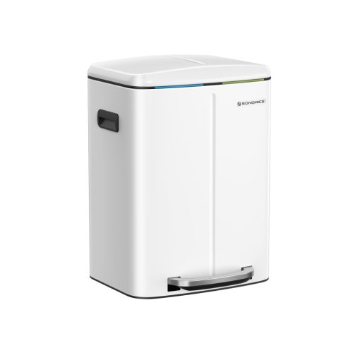 SONGMICS Dupla Szortírozó Pedálos Szemetes Fehér Porszórt Acél