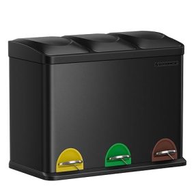   SONGMICS Hármas Szelektív Hulladékgyűjtő Pedálos Fém Szemetes 45L Fekete