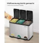   SONGMICS 45L Szelektív Hulladékgyűjtő Pedálos Szemetes Rozsdamentes Acél Ezüst-Fekete