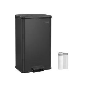   SONGMICS Premium Pedálos Szemetes 40L Acél Szemeteskuka Puha Záródással Fekete