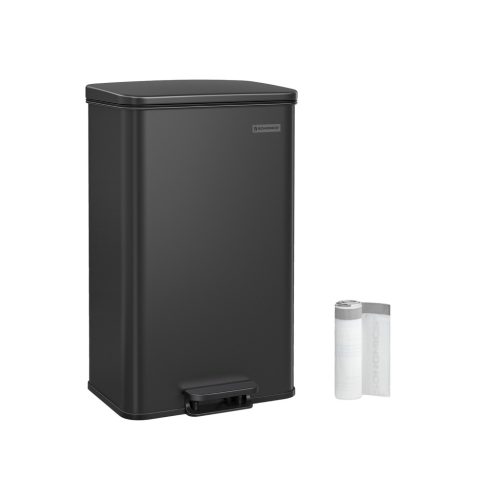 SONGMICS Premium Pedálos Szemetes 40L Acél Szemeteskuka Puha Záródással Fekete