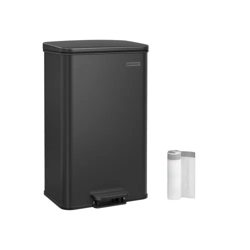 SONGMICS Premium Pedálos Szemetes 40L Acél Szemeteskuka Puha Záródással Fekete