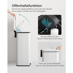   SONGMICS 40 Literes Acél Pedálos Szemetes Soft-Close Fedéllel Fehér