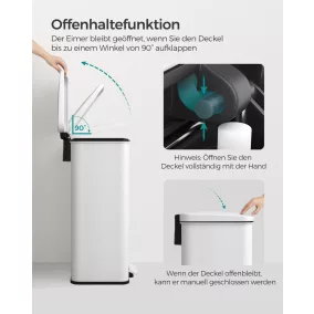   SONGMICS 40 Literes Acél Pedálos Szemetes Soft-Close Fedéllel Fehér