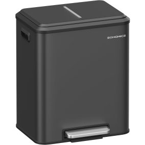   SONGMICS Dupla Szelektív Hulladékgyűjtő Pedálos Szemetes 2x15L Rozsdamentes Acél Fekete