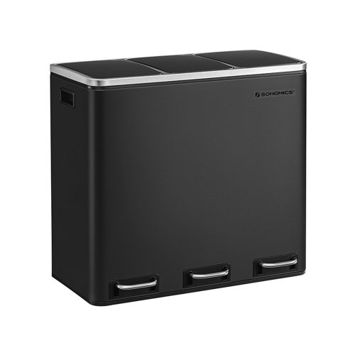 SONGMICS Hármas Szelektív Hulladékgyűjtő Pedálos Szemetes 3x18L Fekete