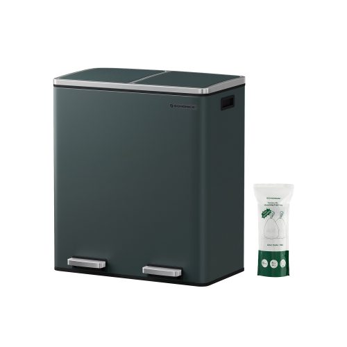 SONGMICS Dupla Pedálos Szemeteskuka Füstszürke Fém 2x30L Szelektív Hulladékgyűjtő