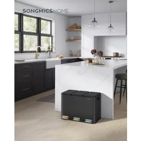   SONGMICS HOME 3 rekeszes szelektív hulladékgyűjtő 3 x 15 l acél fekete pedálos
