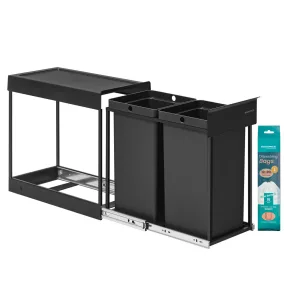   SONGMICS LTB950B01 beépíthető kihúzható szelektív hulladékgyűjtő 2x15 l acél váz ABS fedél fekete