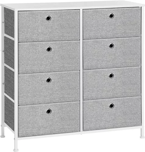 SONGMICS 8 Fiókos Tárolószekrény Textil Szürke-Fehér Fémvázas Komód