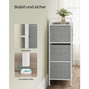   SONGMICS Modern Textil Fiókos Szekrény 7 Fiókkal Fehér-Szürke Fémvázzal