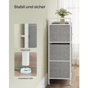   SONGMICS Modern Textil Fiókos Szekrény 7 Fiókkal Fehér-Szürke Fémvázzal