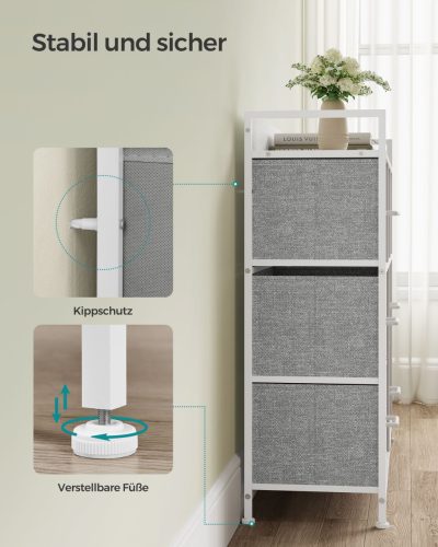 SONGMICS Modern Textil Fiókos Szekrény 7 Fiókkal Fehér-Szürke Fémvázzal