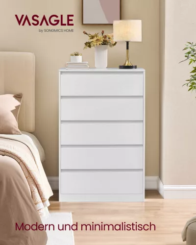 VASAGLE KAILYN fiókos szekrény hófehér modern stílusú 5 fiókkal