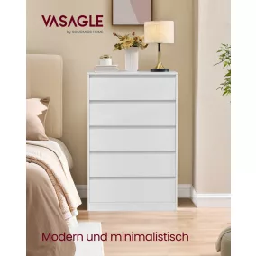 VASAGLE KAILYN Komód Forgácslap Hófehér 5 Fiókos