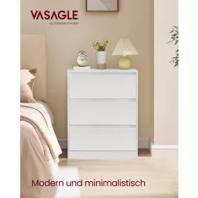VASAGLE KAILYN Komód 3 Fiókkal Hófehér Modern Minimalist