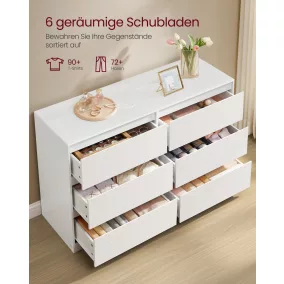 VASAGLE KAILYN 6 fiókos komód hálószobába hófehér