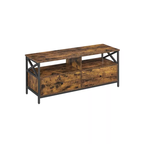 VASAGLE Industria TV Szekrény Rusztikus Barna-Fekete Acélvázzal