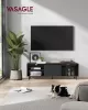 VASAGLE Modern TV Szekrény 60 colos TV-hez Bordázott Üveggel Kőrisfa-Fekete