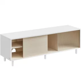   VASAGLE Modern TV Szekrény 60" Képernyőhöz Bordázott Üveggel Felhőfehér-Natúr