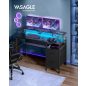 VASAGLE Gamer Íróasztal LED Világítással és Monitortartóval Ébenfa Fekete