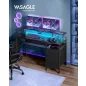   VASAGLE Gamer Íróasztal LED Világítással és Monitortartóval Ébenfa Fekete