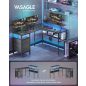 VASAGLE L-alakú Gamer Íróasztal LED Világítással és Monitortartóval Fekete LWD095B01