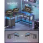   VASAGLE L-alakú Gamer Íróasztal LED Világítással és Monitortartóval Fekete LWD095B01