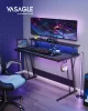 VASAGLE Gaming Desk LED-es gamer asztal beépített elosztóval és monitortartóval fekete 120 x 60 x 76 cm